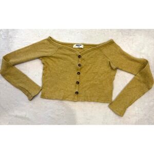 Double Zero Mustard Yellow‎ Ribbed Off Shoulder Button Front Crop Top Large